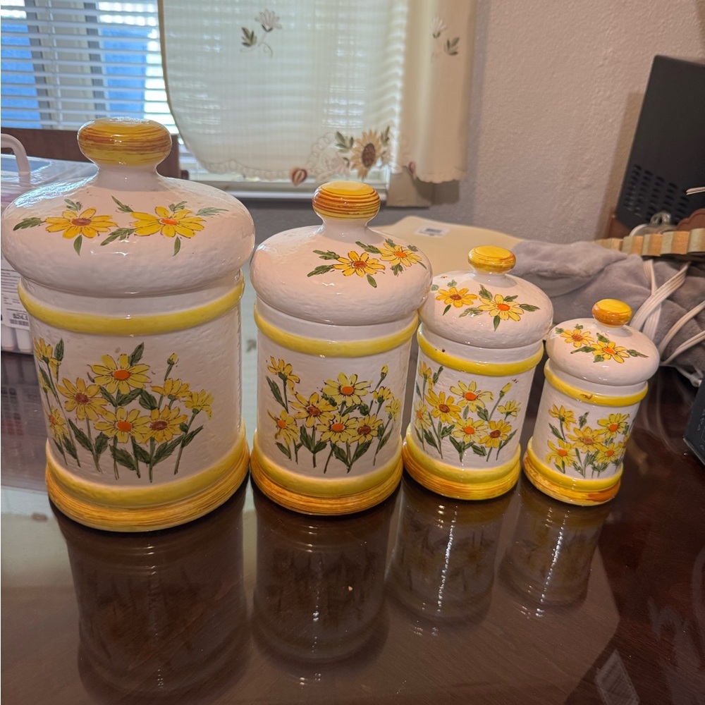 1978 Sears Roebuck Floral Canister Set of 4 Yellow Retro Cottagecore Kitchen